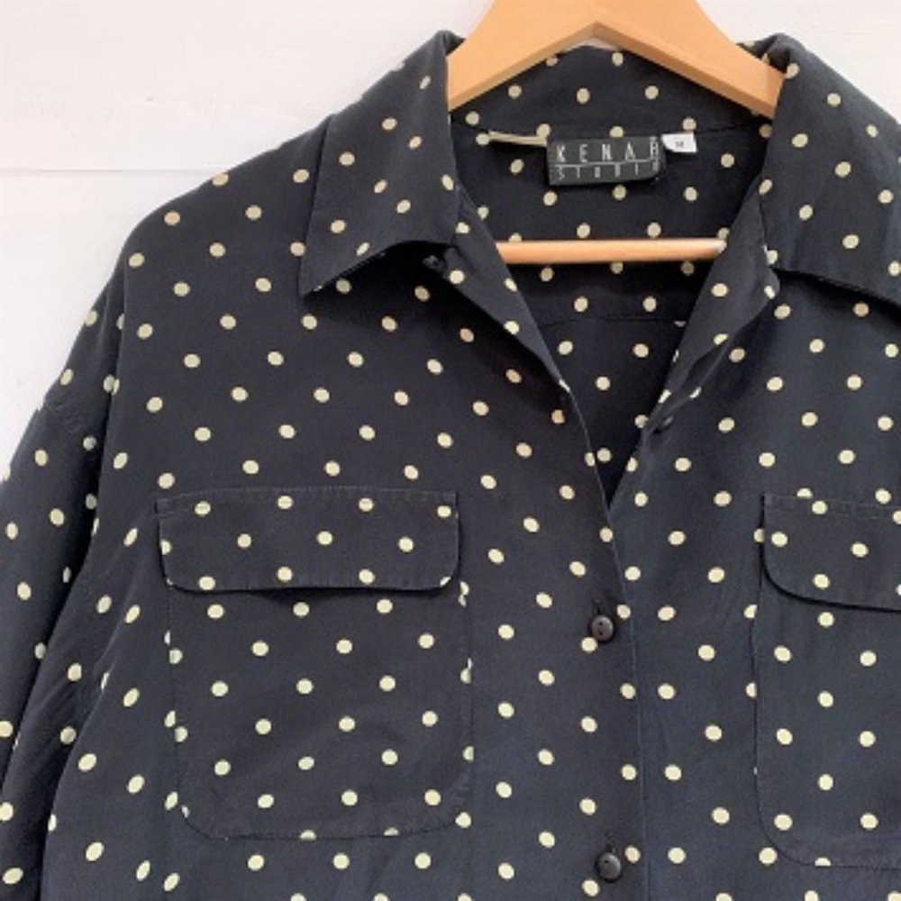 KENAR 90s Silk Polka Dot Buttondown Shirt Blouse - Picture 2 of 6
